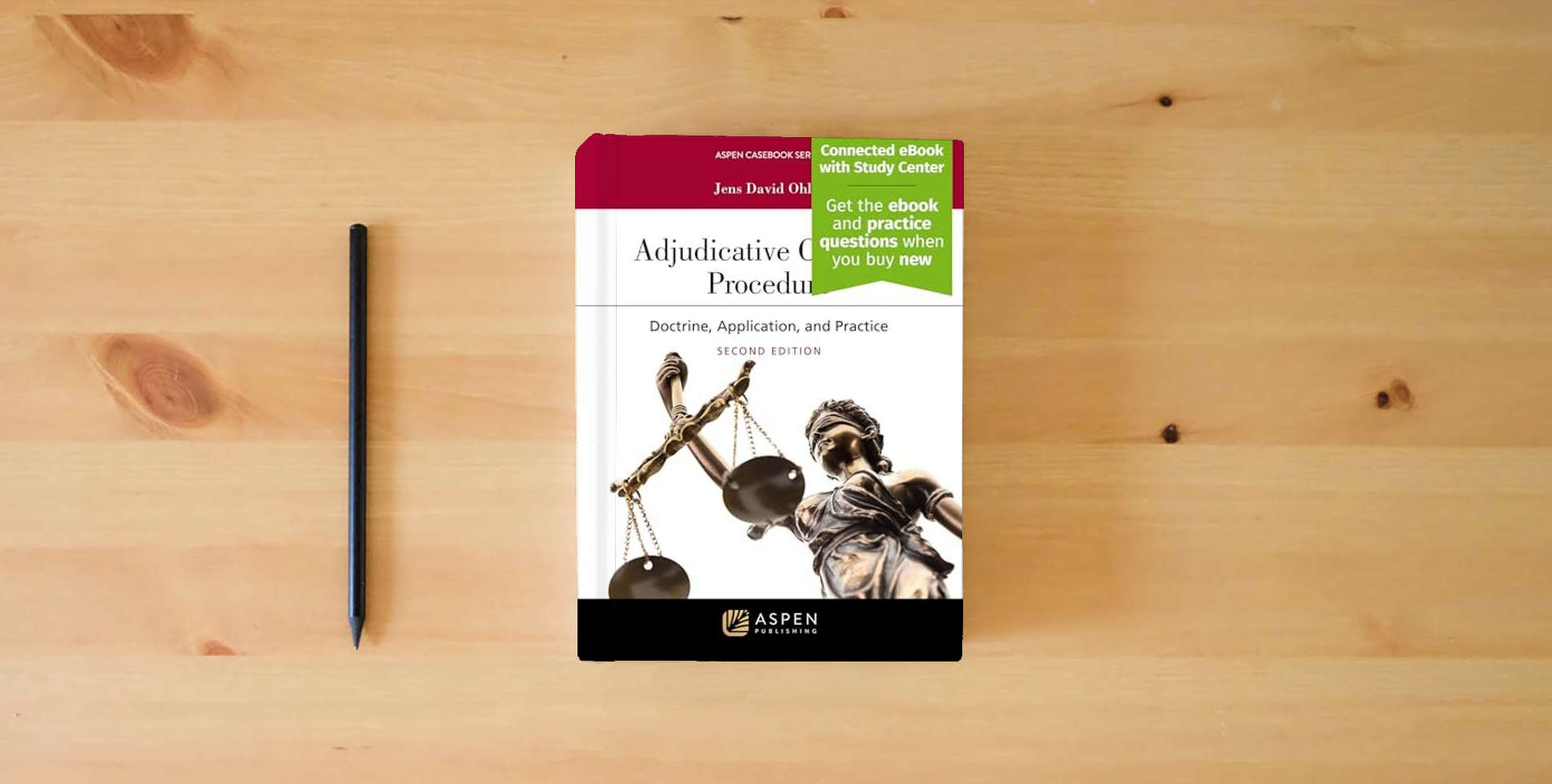 The book Adjudicative Criminal Procedure: Doctrine, Application, and Practice [Connected eBook with Study Center] (Aspen Casebook) is on the table