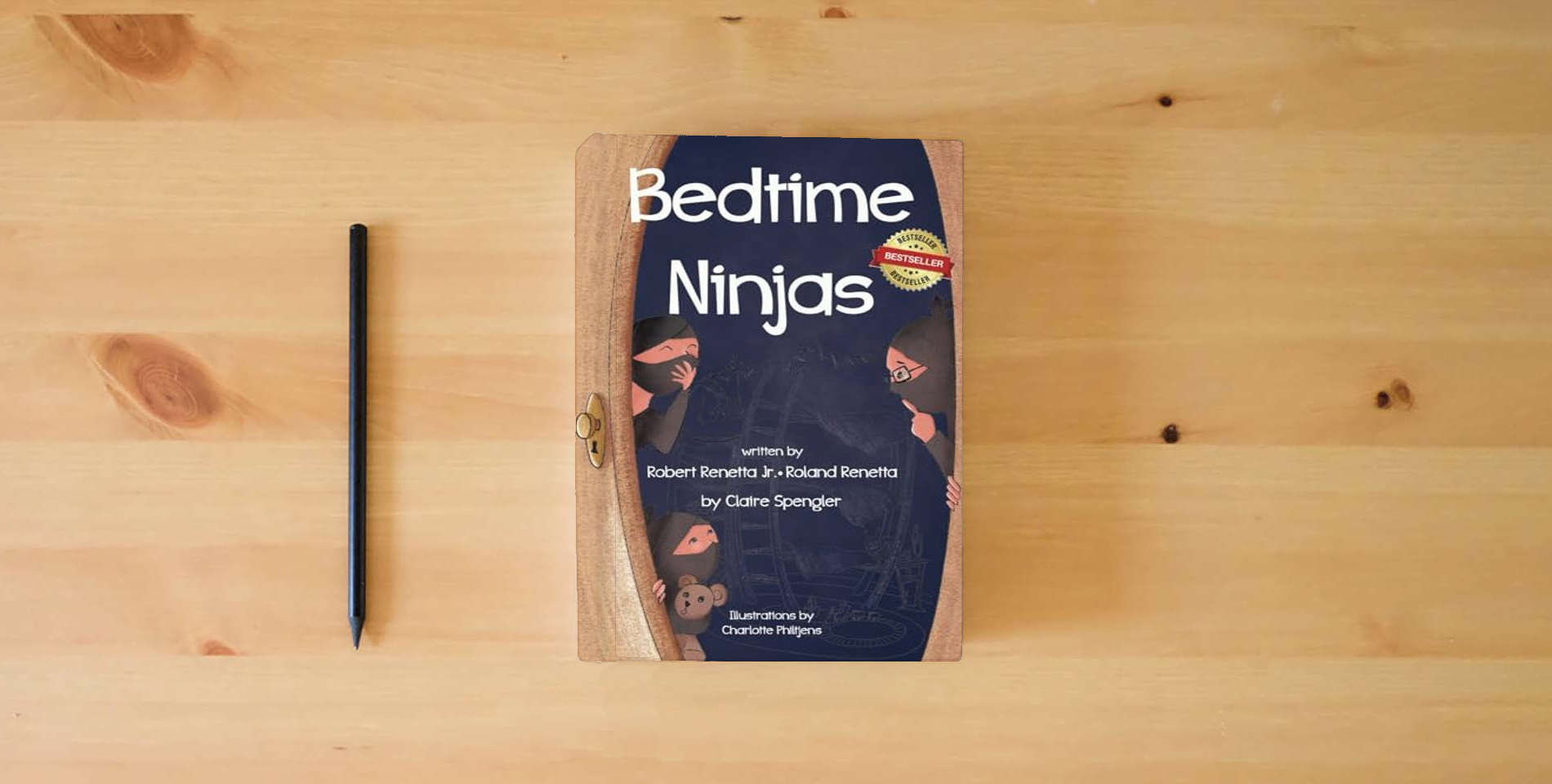 The book Bedtime Ninjas is on the table