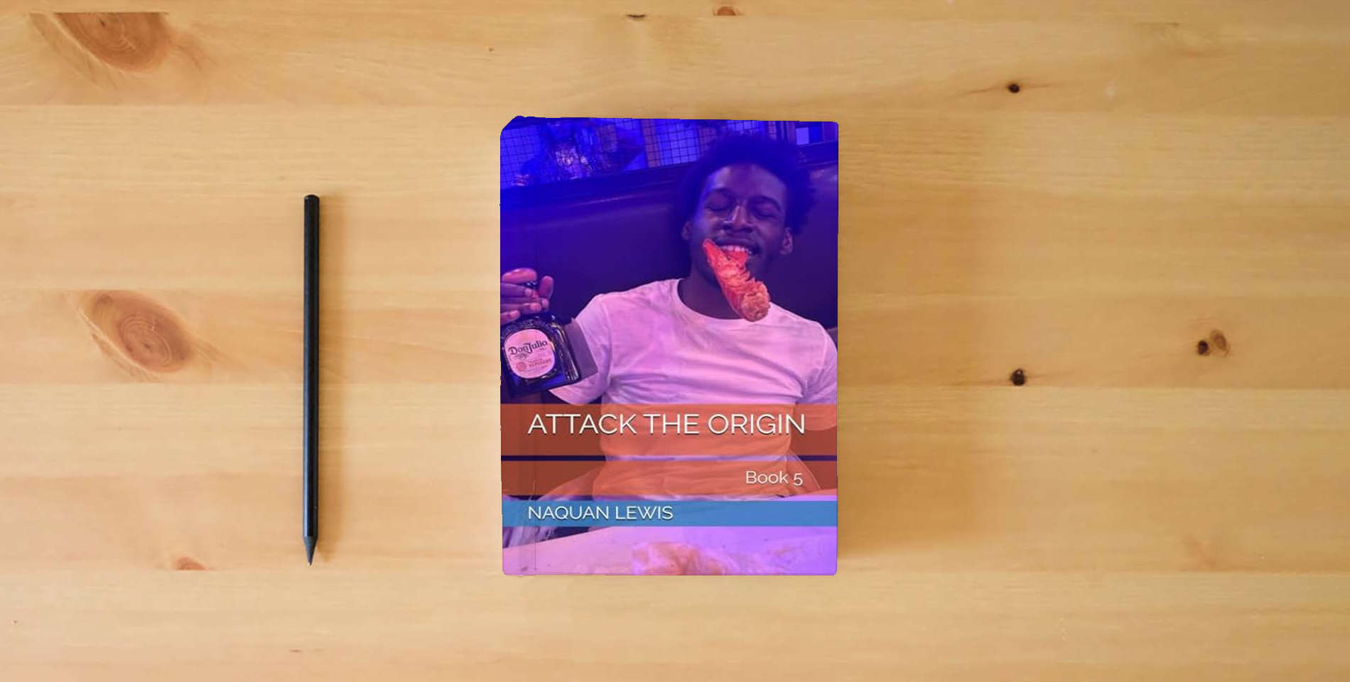 The book BOOK 5 ATTACK THE ORIGIN is on the table