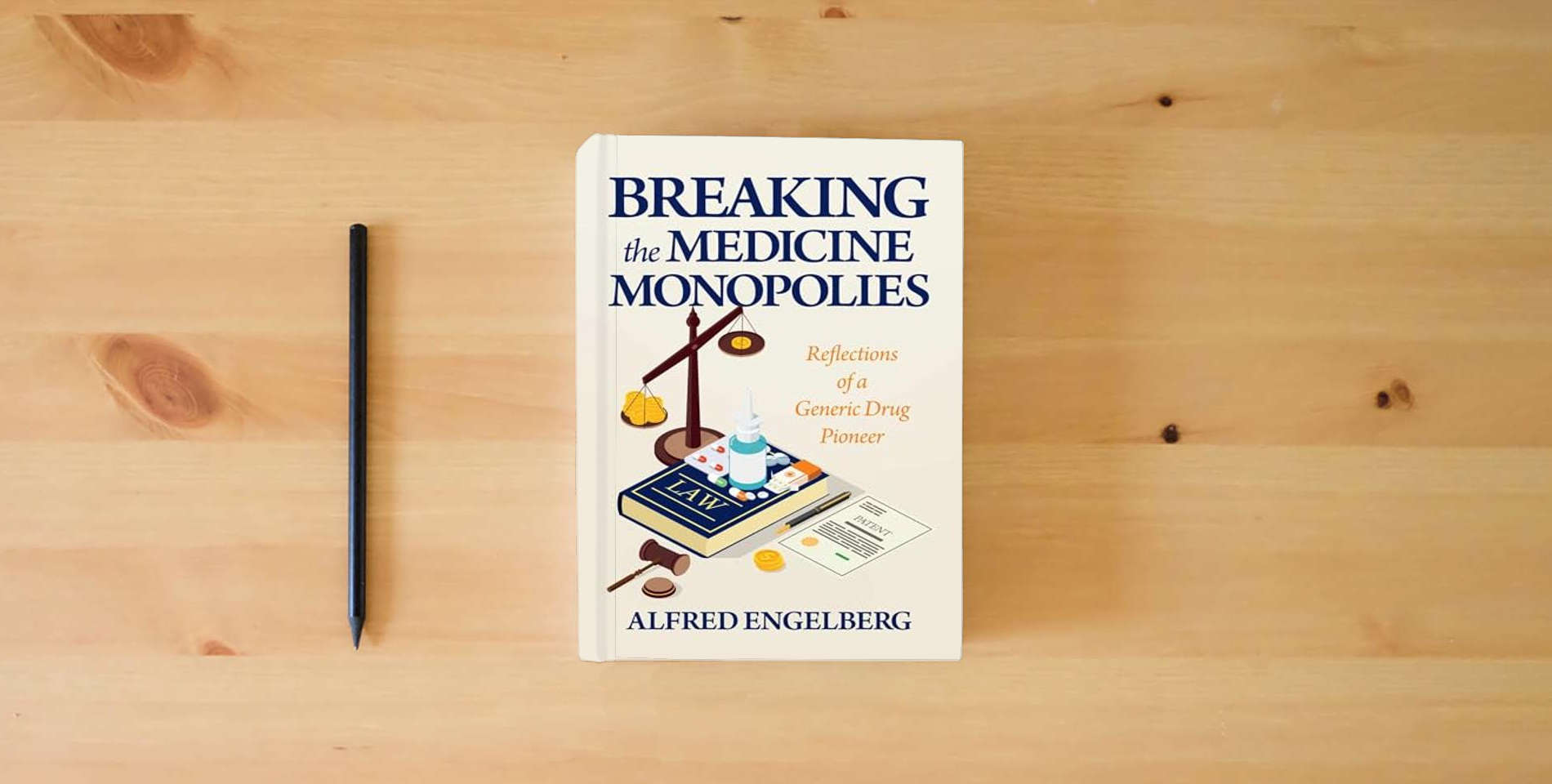 The book Breaking the Medicine Monopolies: Reflections of a Generic Drug Pioneer is on the table
