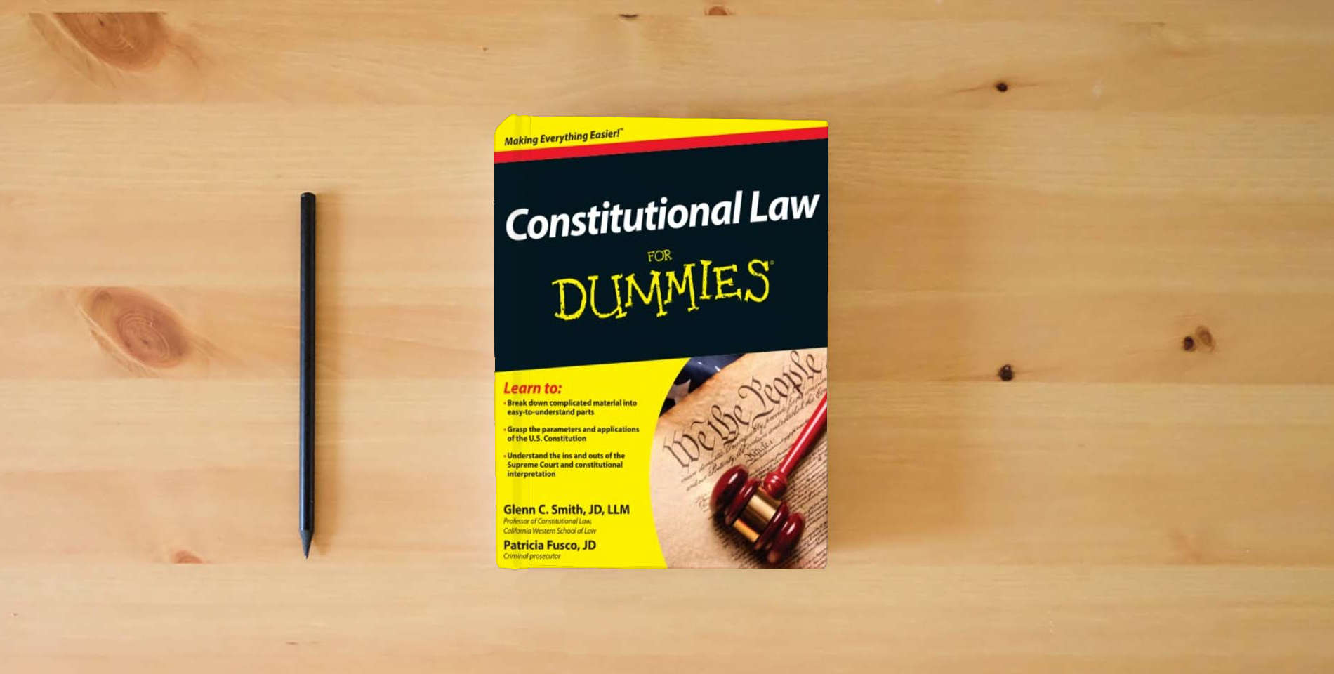 The book Constitutional Law For Dummies is on the table