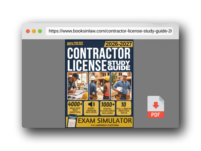 PDF Preview of the book CONTRACTOR LICENSE STUDY GUIDE 2026-2027: 10 Full-Length Practice Tests, 4,000+ Practice Questions, Exam Simulator, Audiobooks, Flashcards & Complete ... Classification Mastery for All License Types