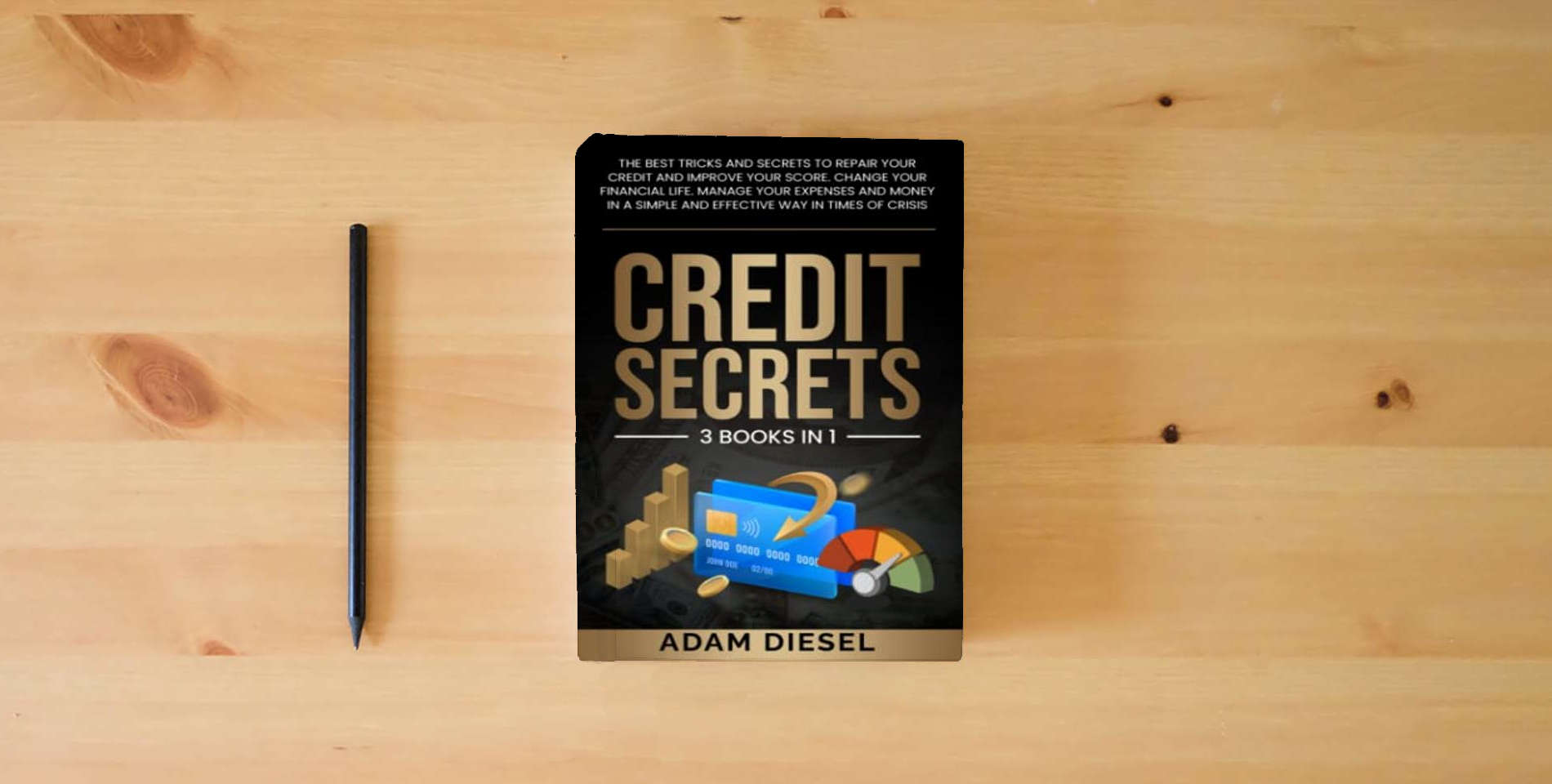 The book Credit Secrets: The Best Tricks And Secrets To Repair Your Credit And Improve Your Score. Change Your Financial Life. Manage Your Expenses And Money In A Simple And Effective Way In Times Of Crisis is on the table
