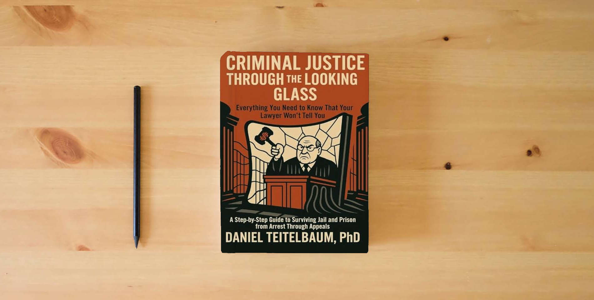 The book Criminal Justice Through the Looking Glass: Everything You Need to Know That Your Lawyer Won't Tell You - A Step-by-Step Guide to Surviving Jail and Prison from Arrest Through Appeals is on the table