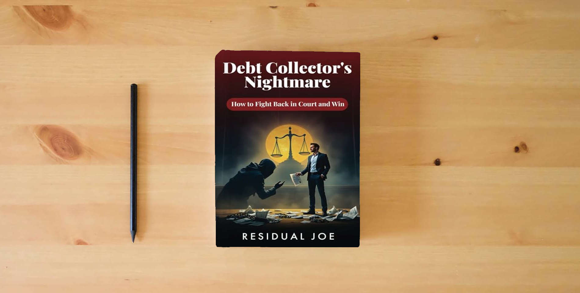 The book Debt Collector's Worst Nightmare: How to Fight Back in Court and Win is on the table