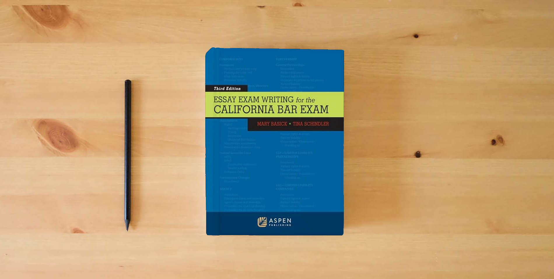 The book Essay Exam Writing for the California Bar Exam (Bar Review Series) is on the table