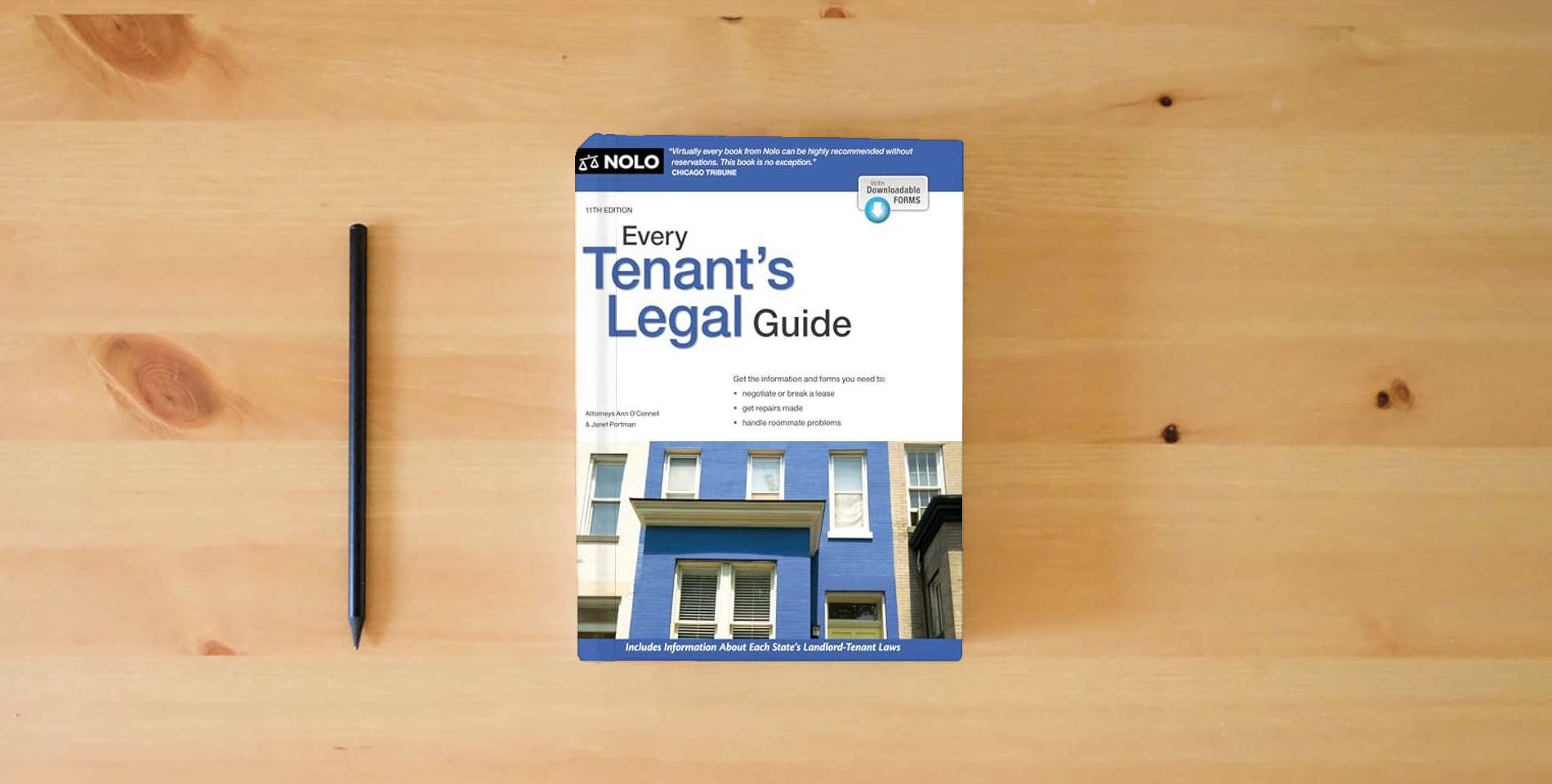 The book Every Tenant's Legal Guide is on the table