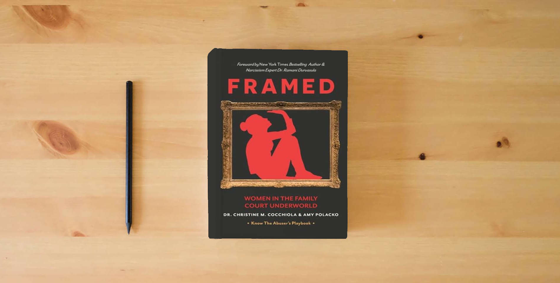 The book Framed: Women in the Family Court Underworld is on the table