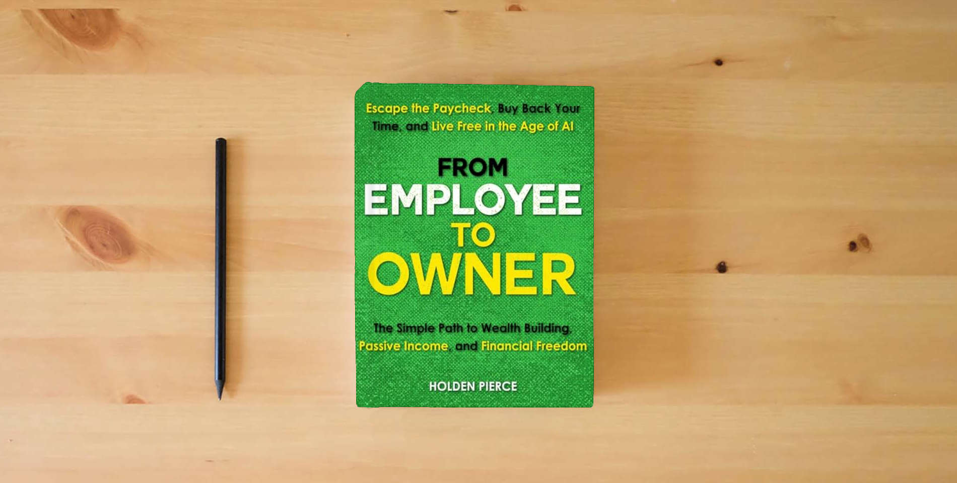 The book From Employee to Owner: The Simple Path to Wealth Building, Passive Income, and Financial Freedom—Escape the Paycheck, Buy Back Your Time, and Live Free in the Age of AI is on the table