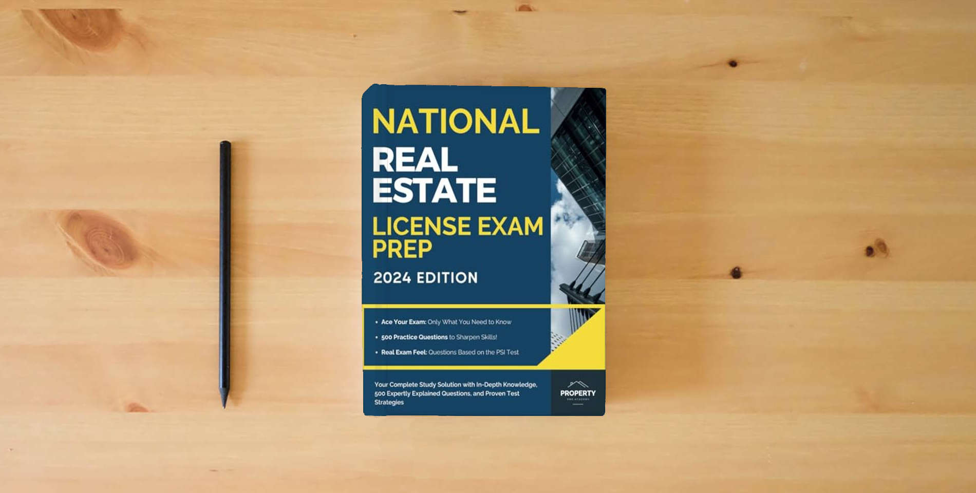 The book National Real Estate License Exam Prep: Your Complete Study Solution with In-Depth Knowledge, 500 Expertly Explained Questions and Proven Test Strategies (Real Estate License Exam Prep Guides) is on the table