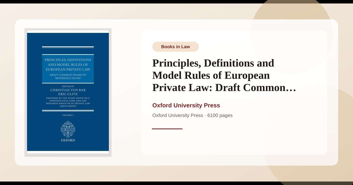 Book Principles, Definitions and Model Rules of European Private Law ...
