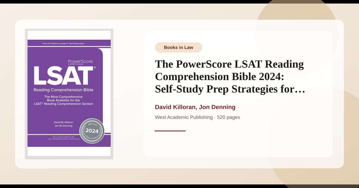 Book The PowerScore LSAT Reading Comprehension Bible 2024: Self-Study