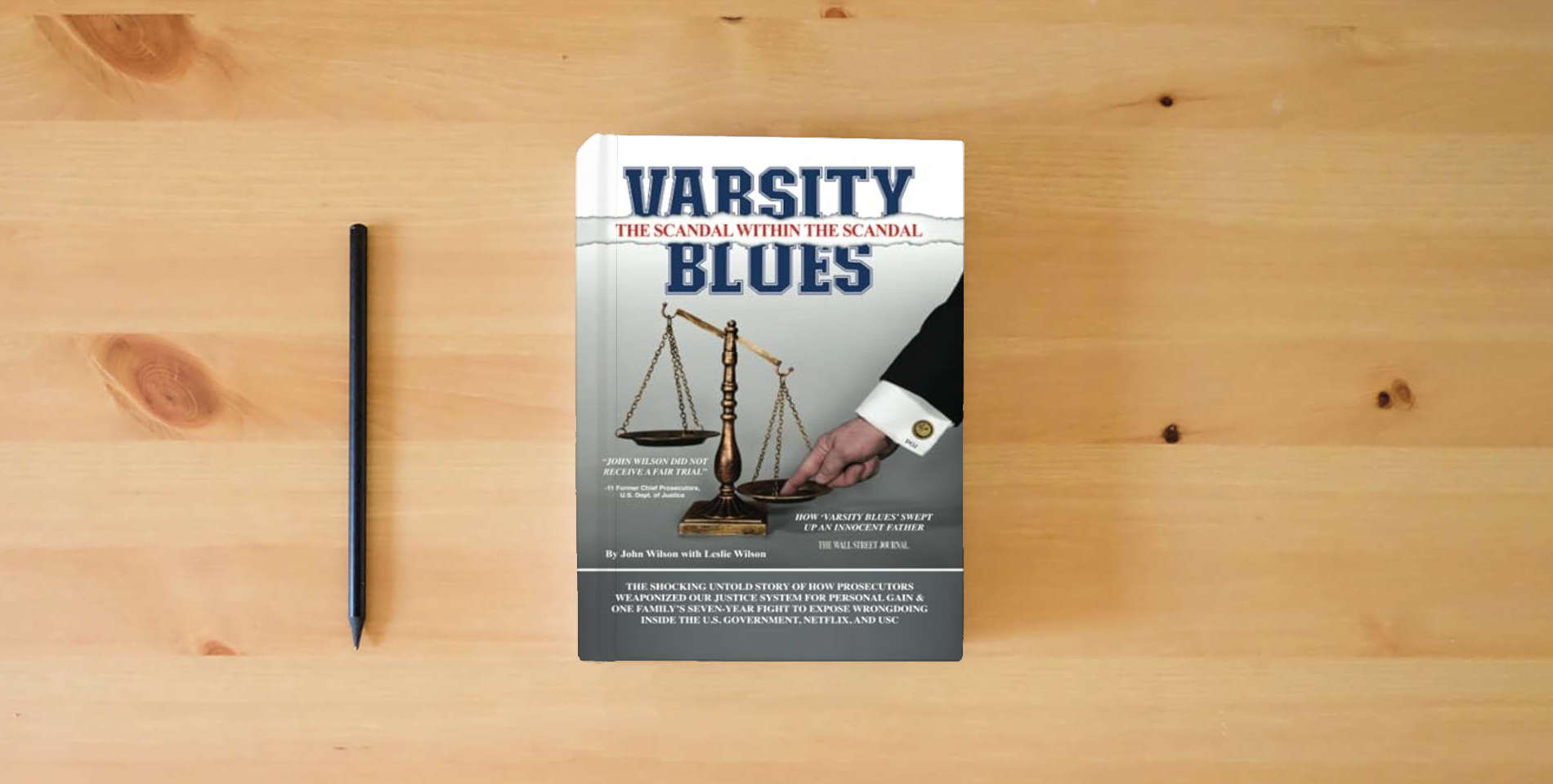 The book Varsity Blues: Scandal Within the Scandal is on the table