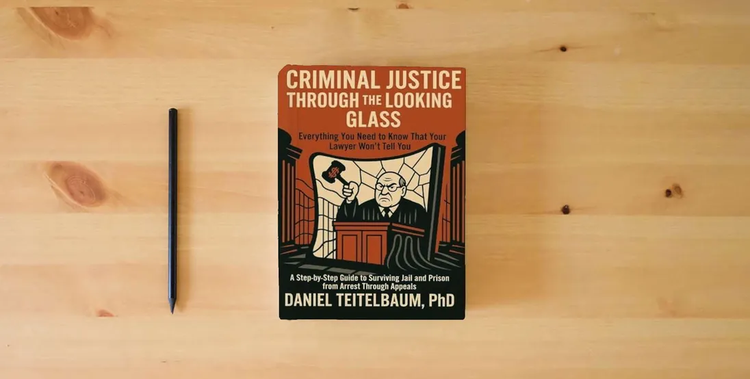 The book Criminal Justice Through the Looking Glass: Everything You Need to Know That Your Lawyer Won't Tell You - A Step-by-Step Guide to Surviving Jail and Prison from Arrest Through Appeals} is on the table