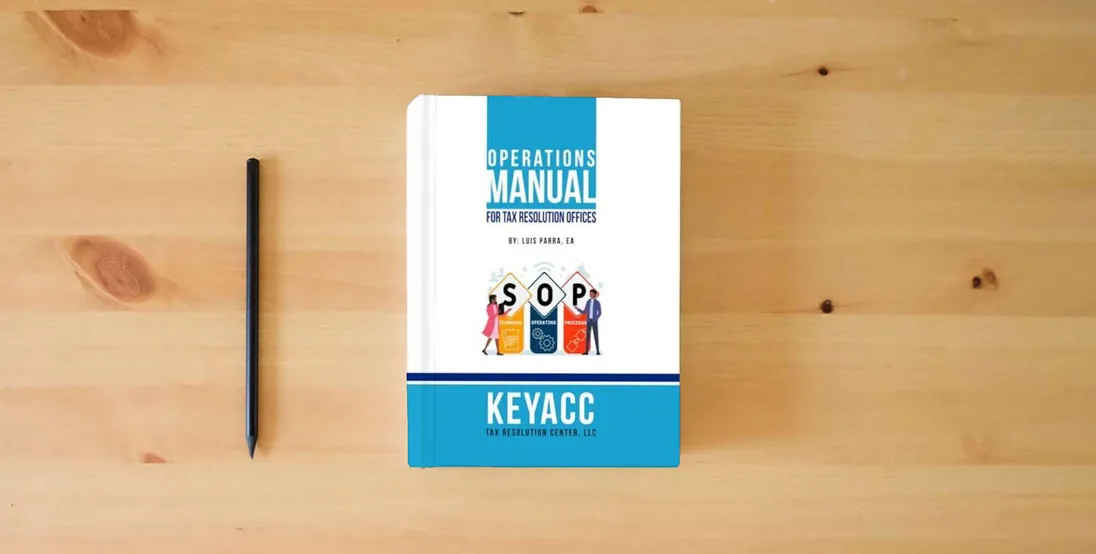 The book Operations Manual for Tax Resolution Offices} is on the table