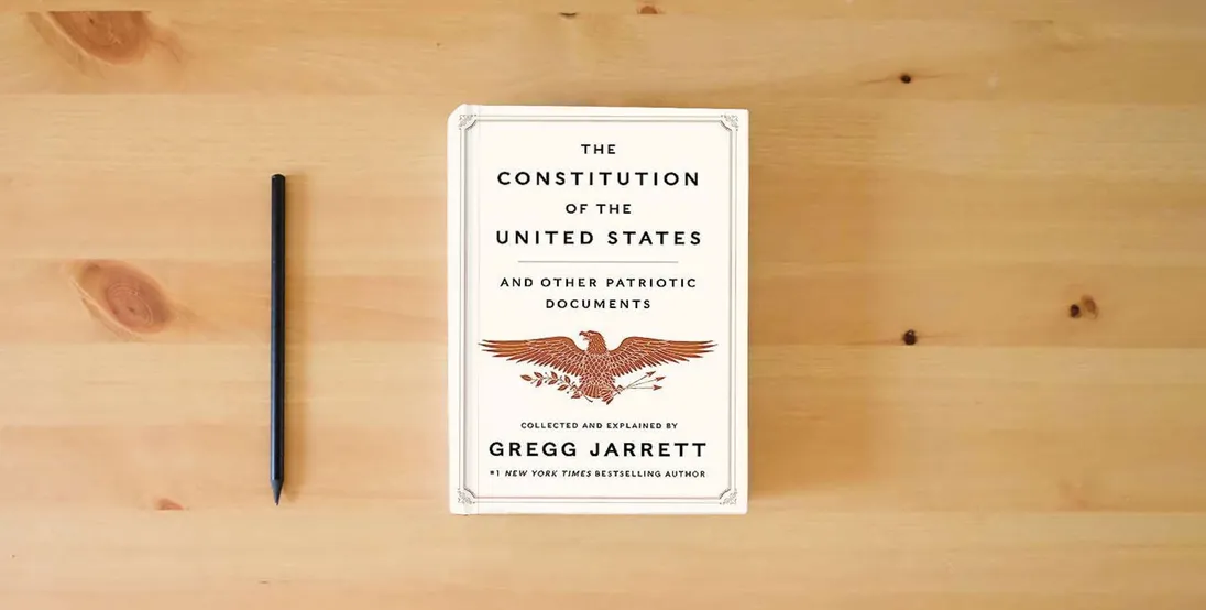 The book The Constitution of the United States and Other Patriotic Documents} is on the table
